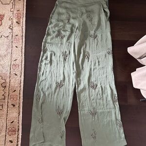 Zara Olive Green Embroidered Flare Pants Size L